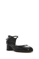 Women's Black Ankle Buckle Low Thick Heel Patent Leather Shoes | Derimod