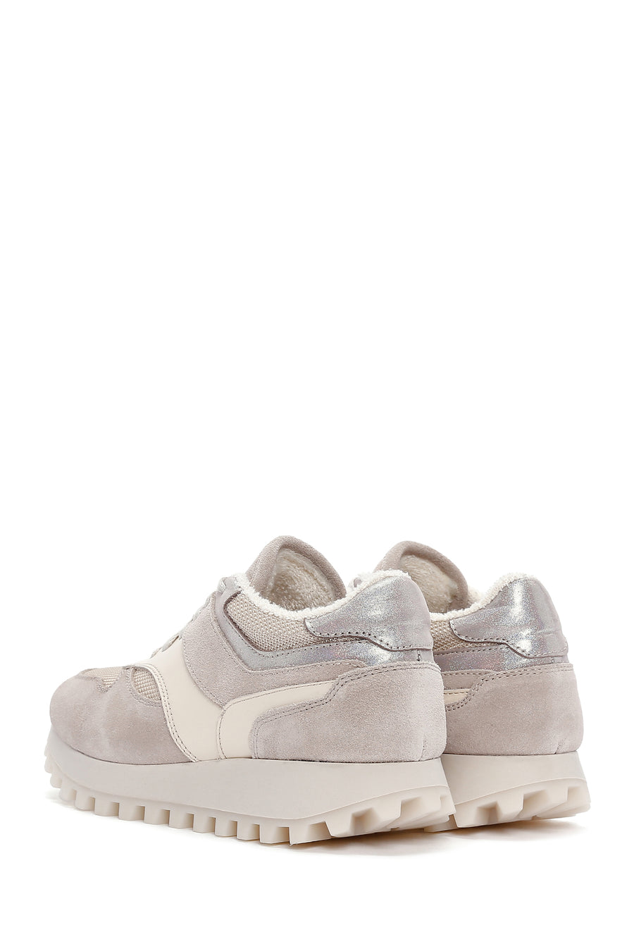 Women's Beige Thick Soled Leather Sneaker