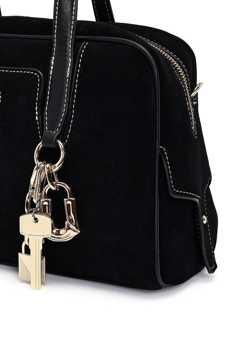 Woman Black Long-Strap Suede Shoulder Bag