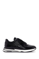 Men's Black Crocodile Patterned Lace Up Thick Soled Leather Sneaker | Derimod