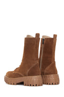 Women's Tan Suede Leather Zippered Boots | Derimod