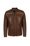 Luka Male Brown Slim-Fit Leather Jacket | Derimod