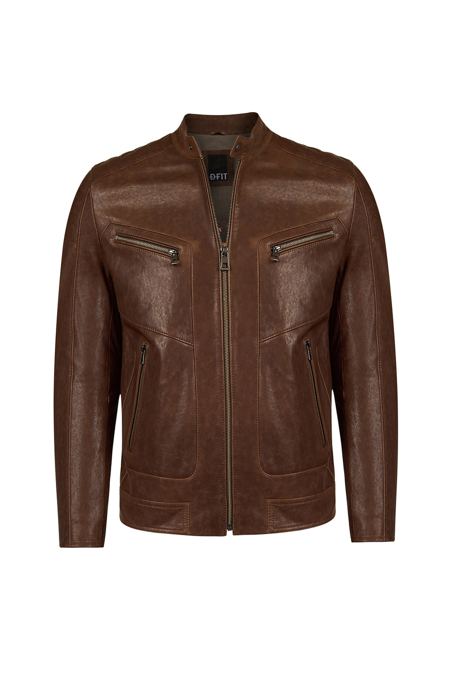 Luka Male Brown Slim-Fit Leather Jacket