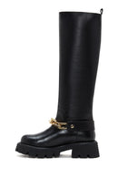 Women's Black Chain Detailed Leather Boots | Derimod