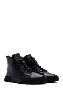 Men's Black Leather High Top Sneaker | Derimod