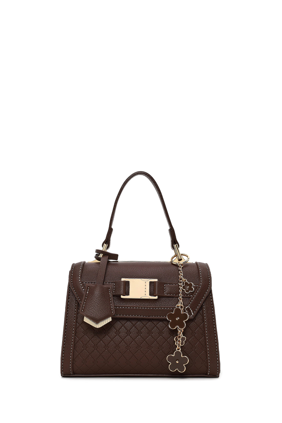 Woman Brown Long-Strap Charmed Mini Shoulder Bag
