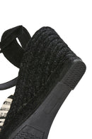 Kastamonu Stone Print Women's Black Patterned Wedge Heeled Espadrille Sandals | Derimod