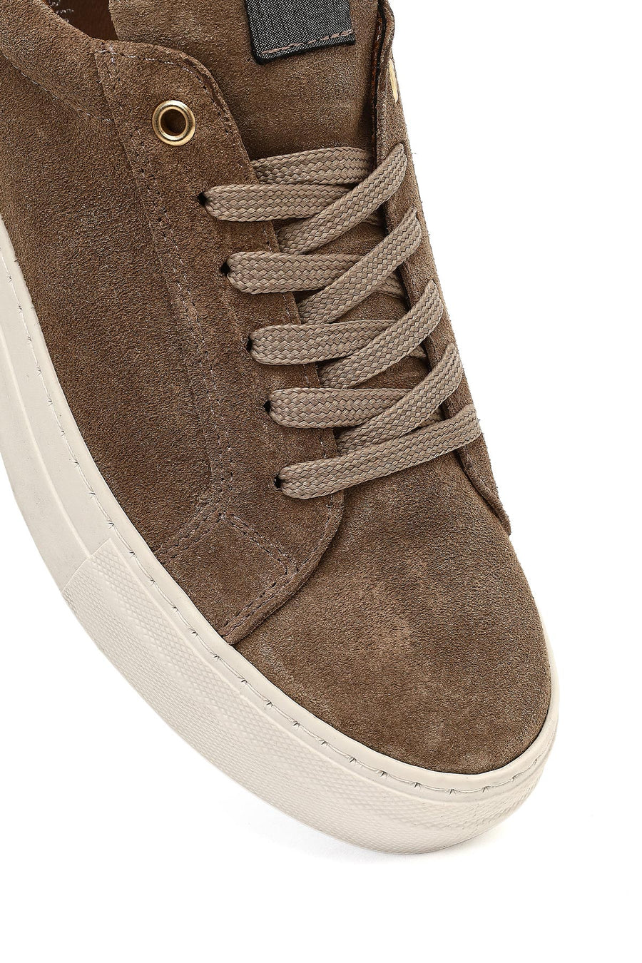 Woman Beige Lace-Up Suede Leather Sneaker