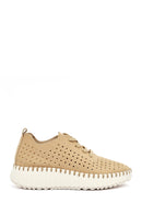 Woman Camel Lace-Up Thick-Soled Patterned Suede Comfort Shoes | Derimod