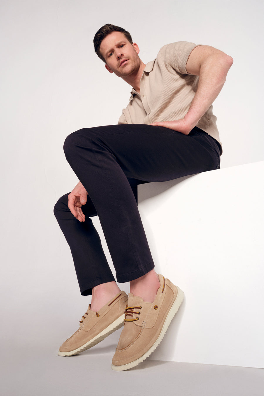 Men's Beige Lace-up Suede Leather Casual Shoes