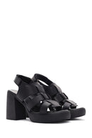 Women's Black Ankle Strap Thick Heeled Leather Sandals | Derimod