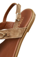 Women's Tan Suede Leather Thong Sandals | Derimod