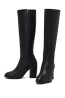 Woman Black Zip Closure Chunky Heeled Leather Boots | Derimod