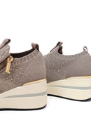 Derimod Zero Kadın Vizon Fermuarlı Dolgu Topuklu Kumaş Sneaker | Derimod
