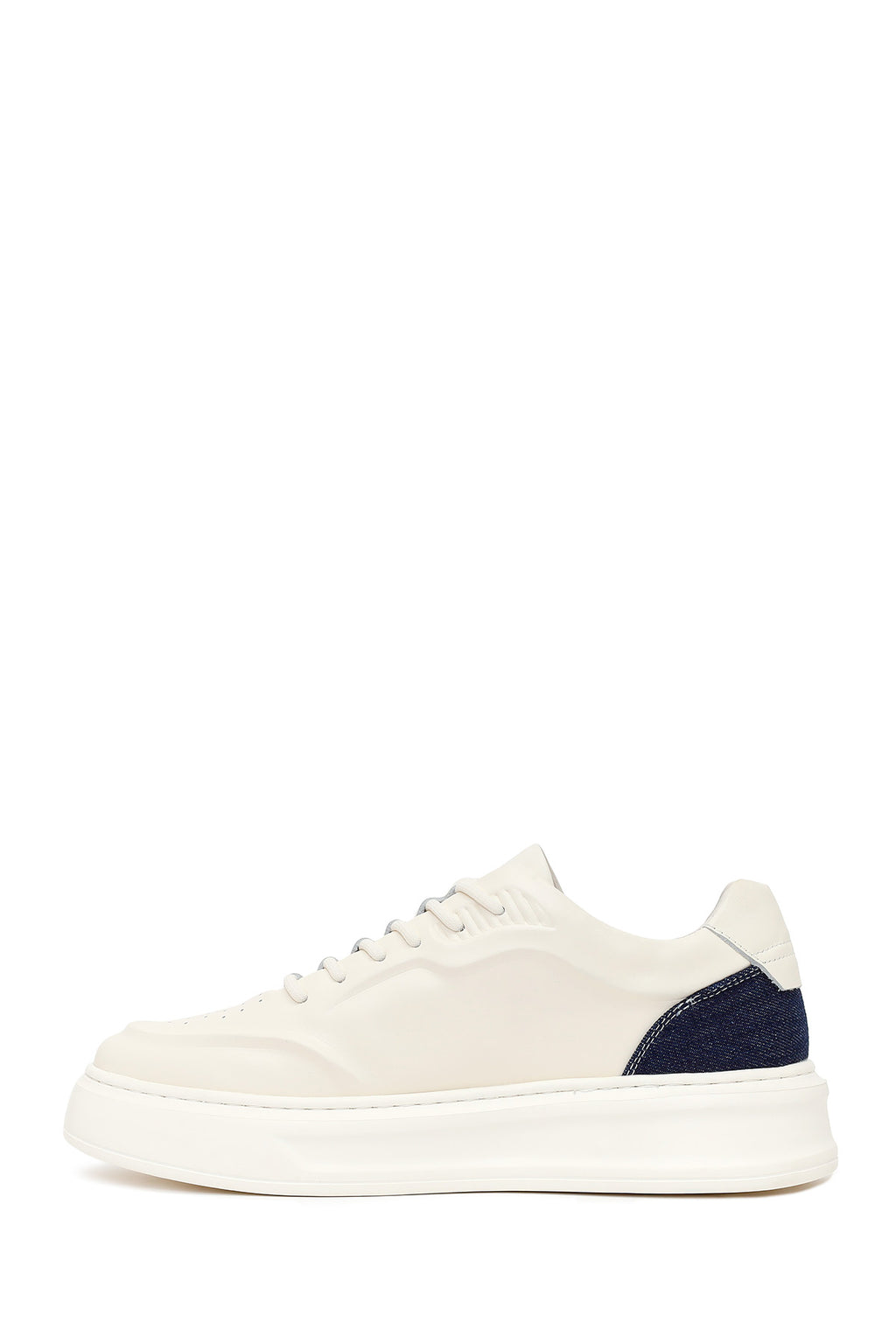 Erkek Beyaz Bağcıklı Deri Sneaker