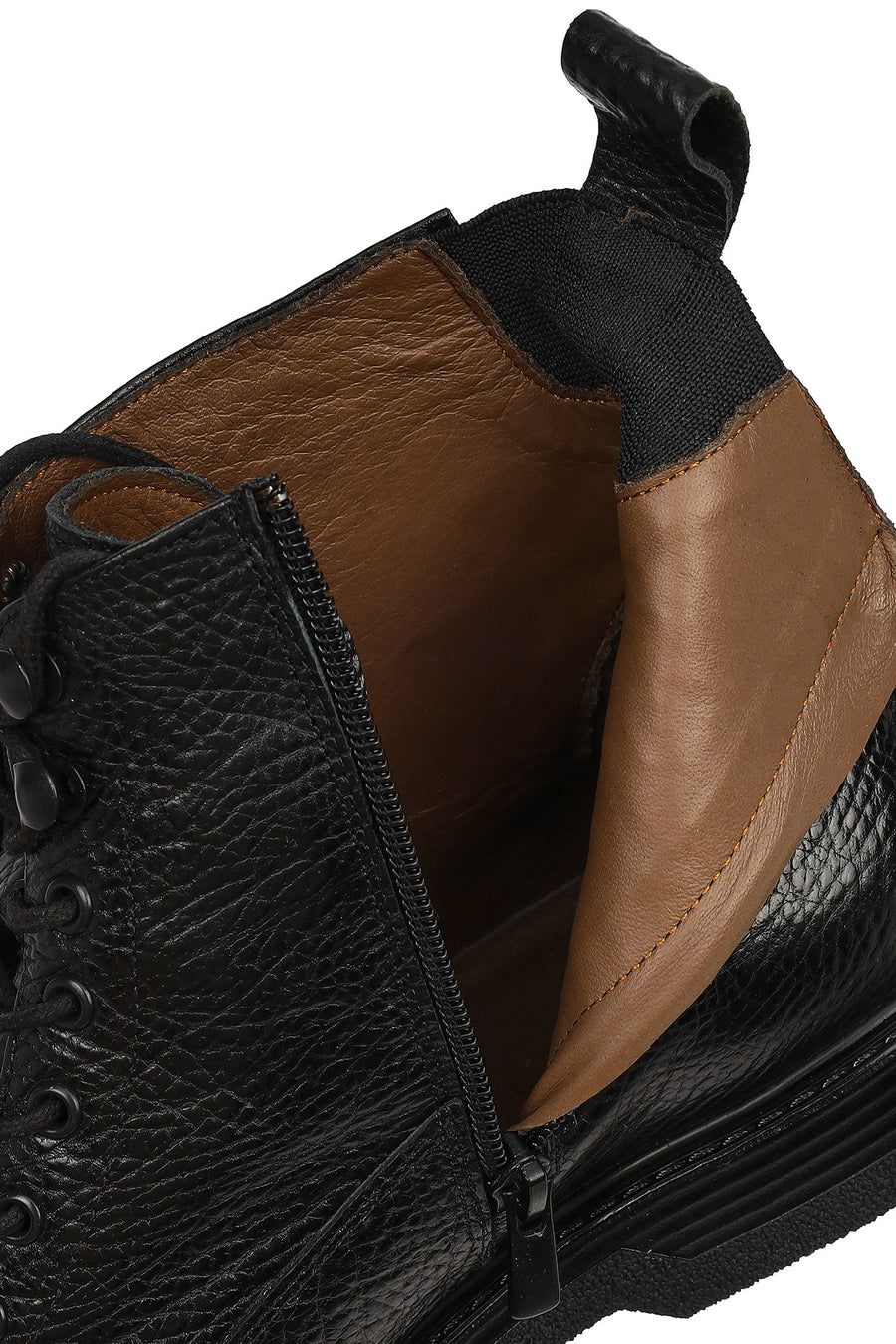 Male Black Lace-Up Zip Closure Leather Casual Boots