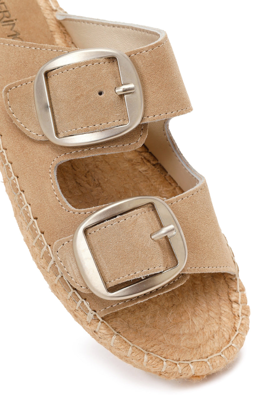 Women's Beige Buckled Suede Leather Espadrille Slippers