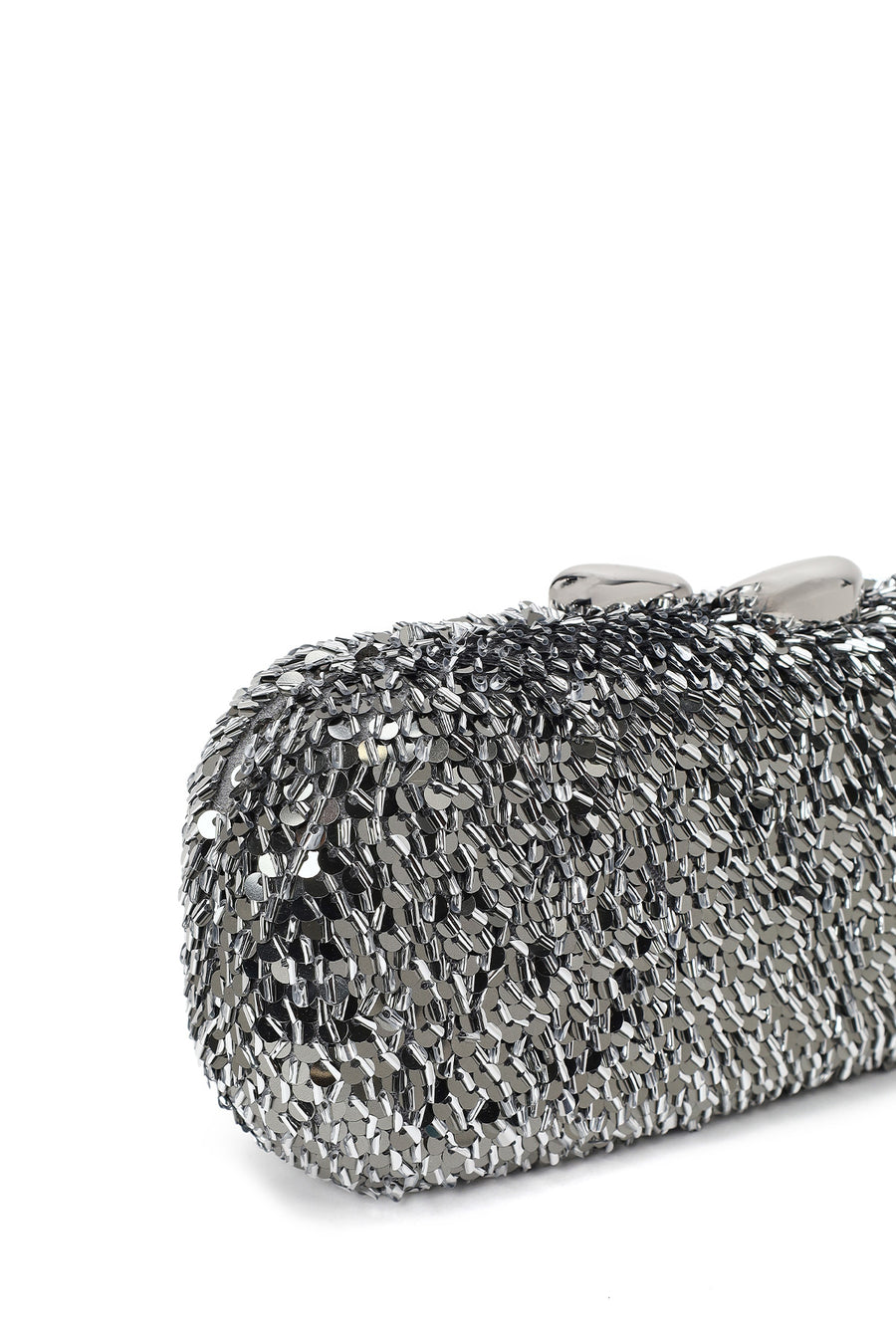 Woman Silver Chain Strap Sequin Mini Box Evening Bag