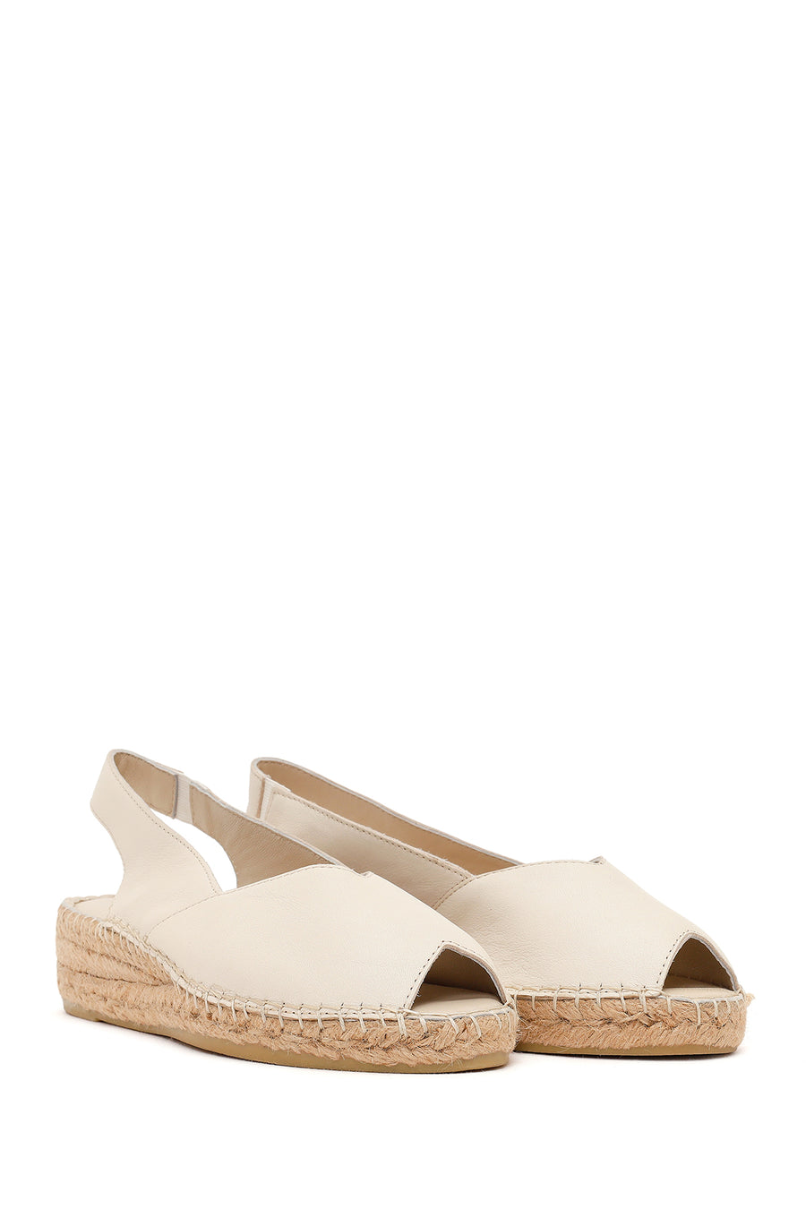 Women's Cream Thick-Soled Leather Espadrilles