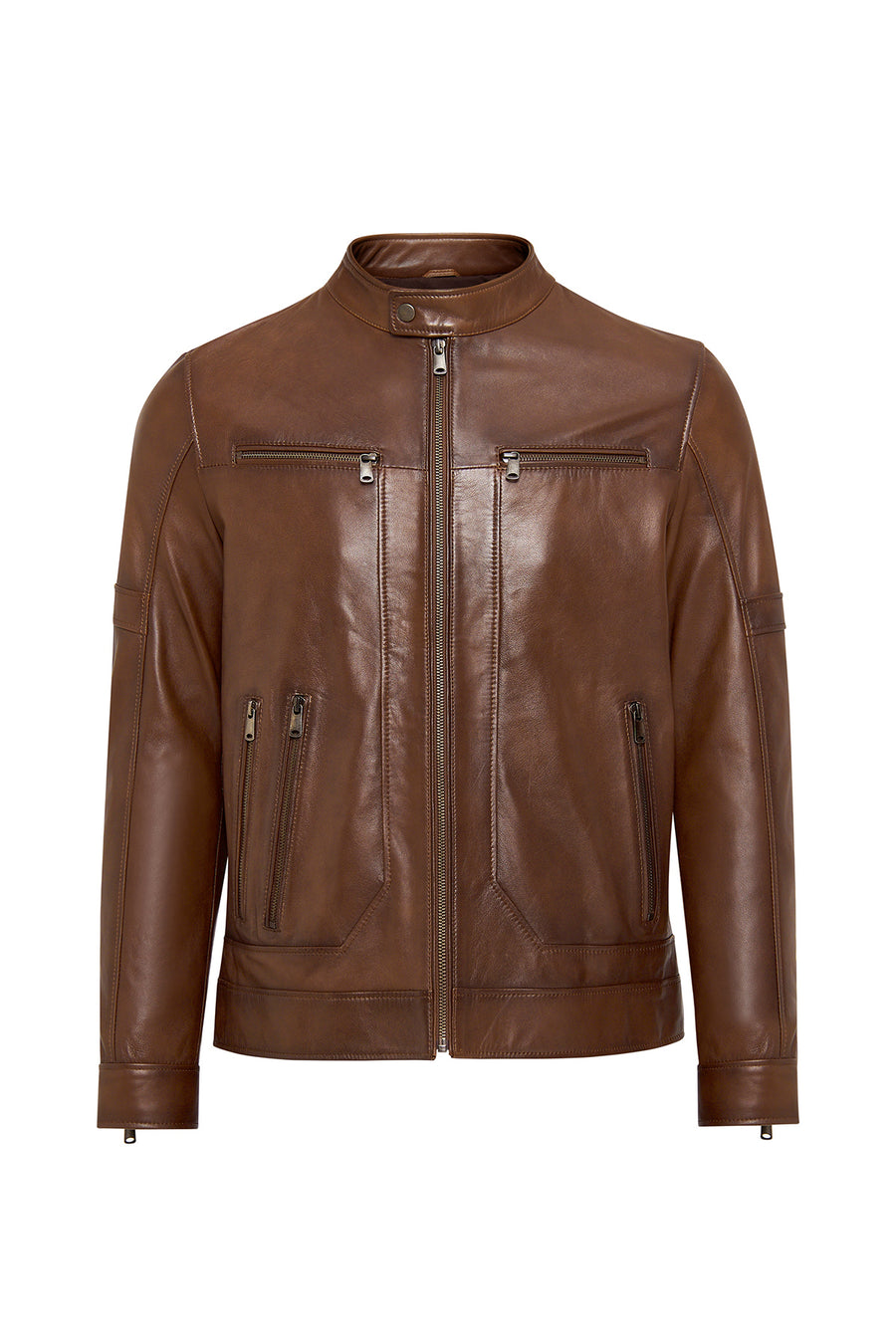 Patrick Men's Brown Judge Collar Leather Jacket