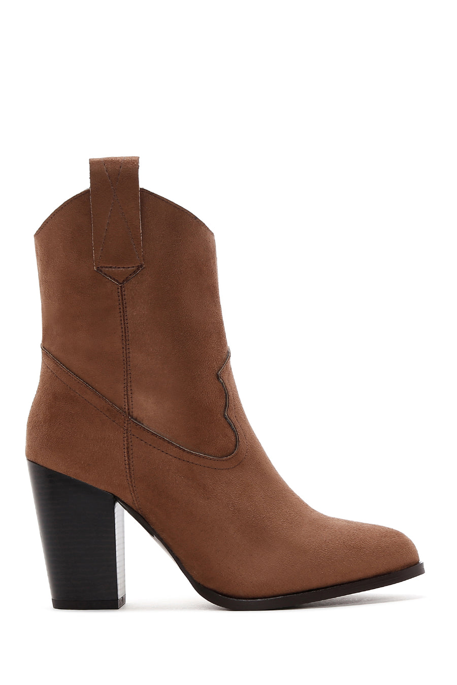 Women's Tan Suede Heeled Cowboy Boots 23WFE251510 | Derimod