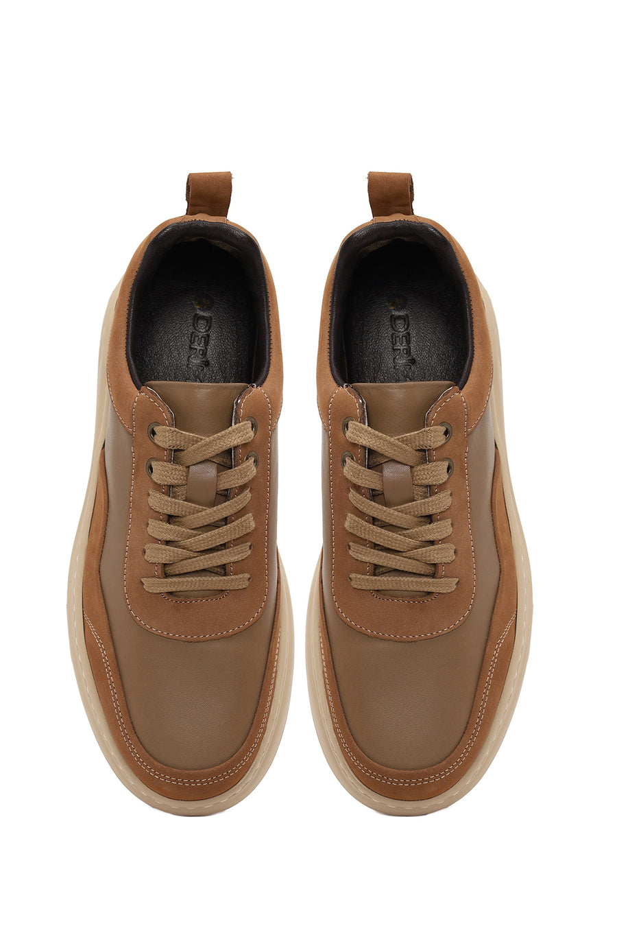 Erkek Vizon Bağcıklı Kalın Tabanlı Deri Sneaker