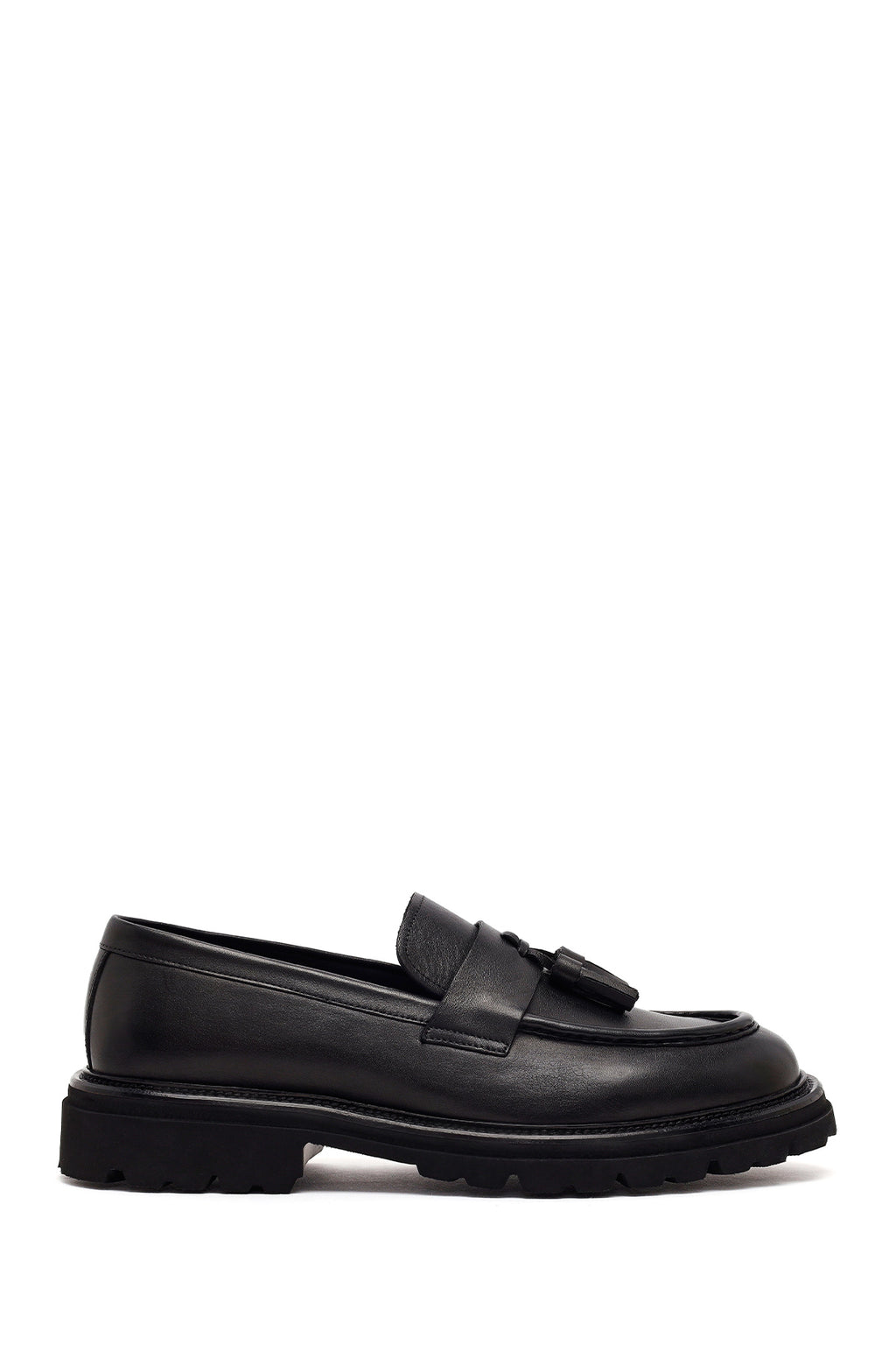Erkek Siyah Püsküllü Deri Casual Loafer