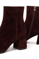 Woman Brown Zip Closure Chunky Heeled Suede Boots | Derimod