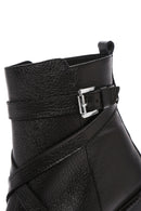 Women's Black Thick Heeled Leather Zipper Boots | Derimod