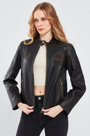 Tampa Women's Bronze Emblem Sports Leather Coat | Derimod