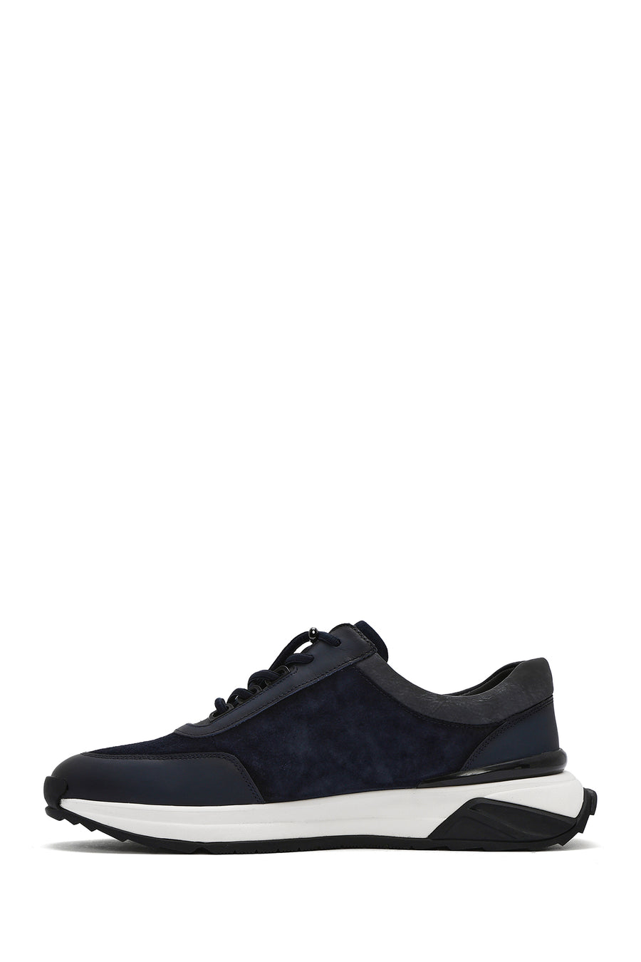 Men's Navy Blue Thick Sole Lace-Up Suede Leather Sneakers