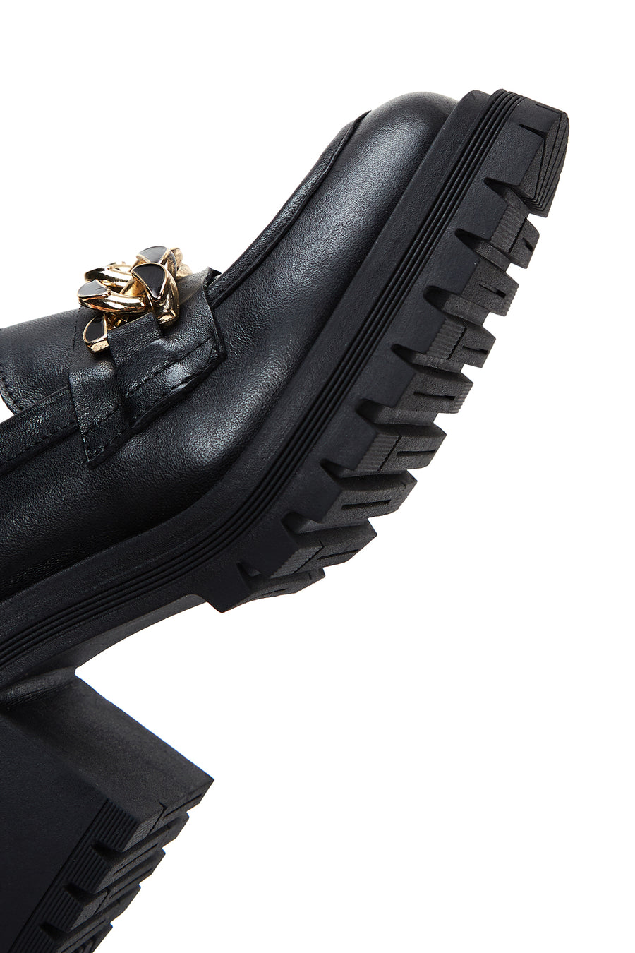Women's Black Leather Heeled Loafer