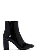 Women's Black Zippered Thick Heeled Patent Leather Boots | Derimod