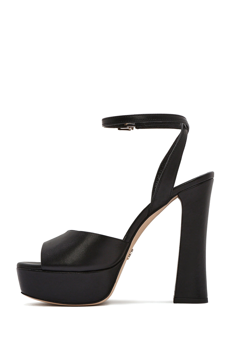Women's Black Ankle Buckle Platform High Thick Heel Leather Sandals