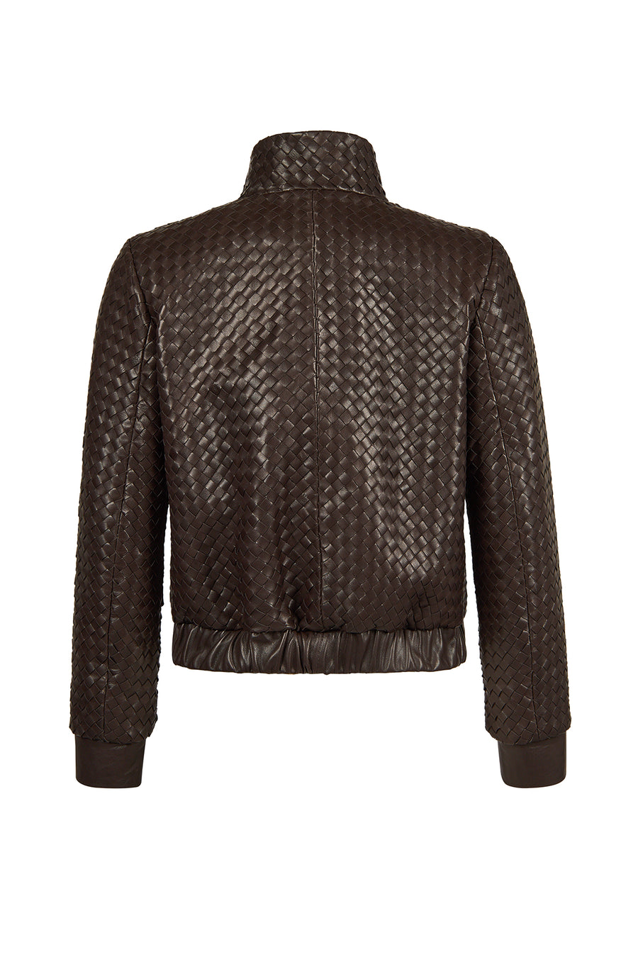 Della Woman Brown Woven-Pattern Short Leather Jacket