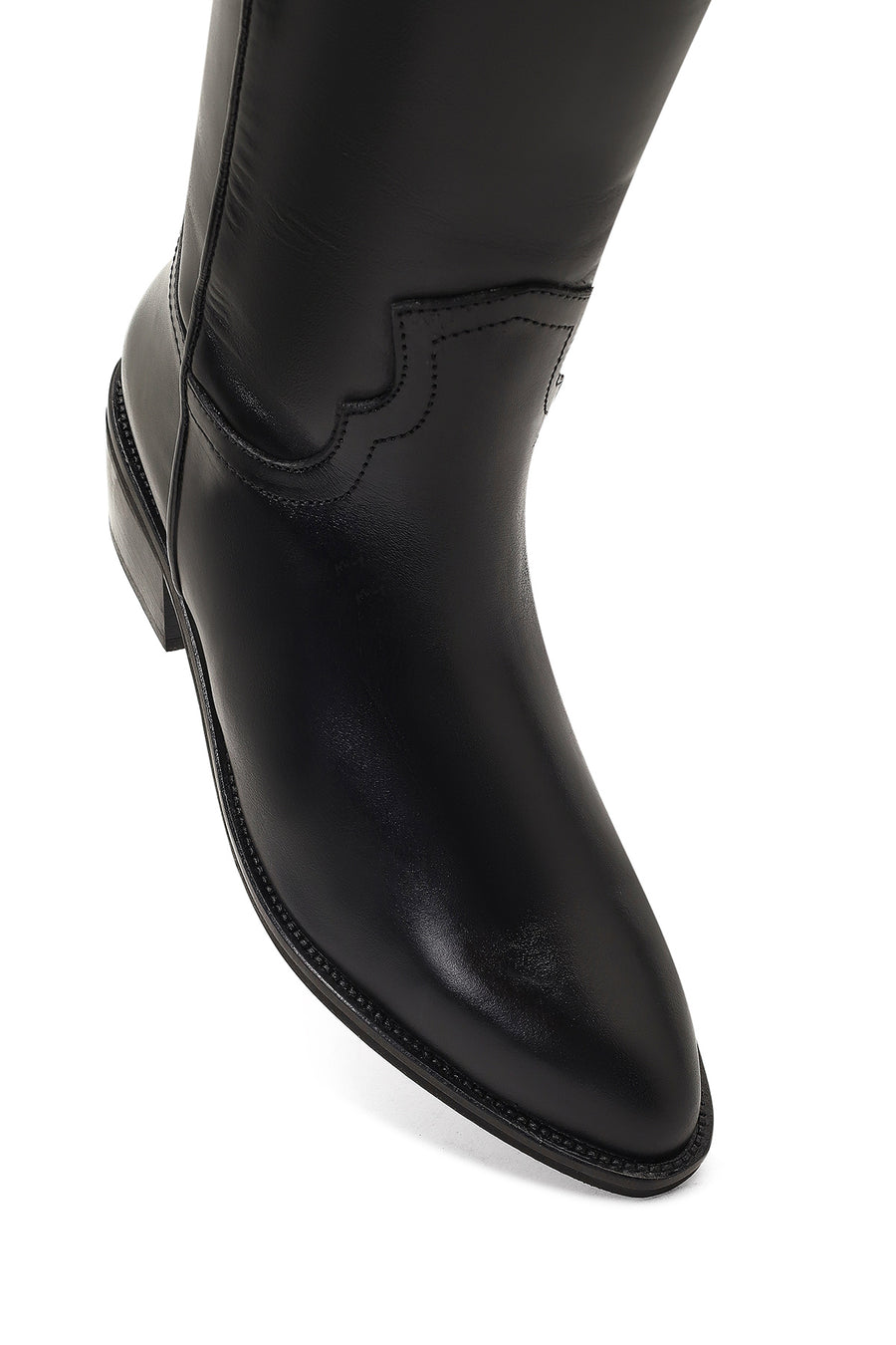 Kadın Siyah Kısa Topuklu Deri Kovboy Çizme