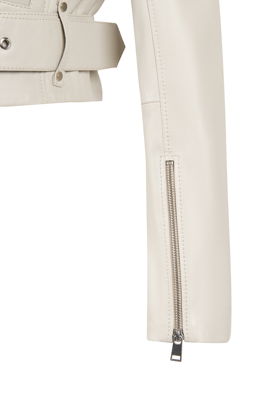 Avanti Woman Beige Off-Shoulder Short Biker Leather Jacket