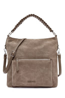 Women's Gray Short and Long Strap Suede Shoulder Bag | Derimod