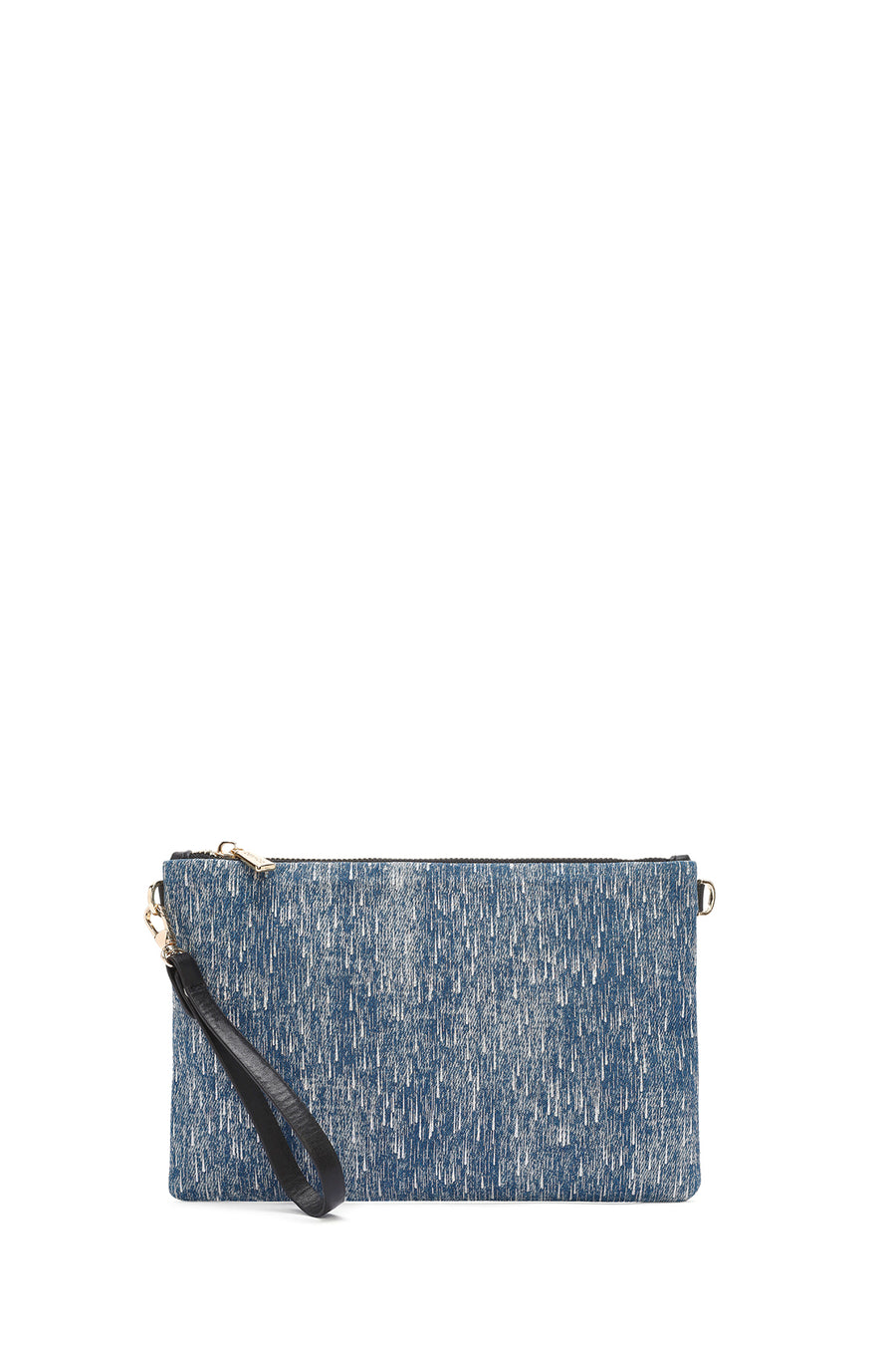 Women's Blue Long Chain Strap Jean Fabric Clutch Bag
