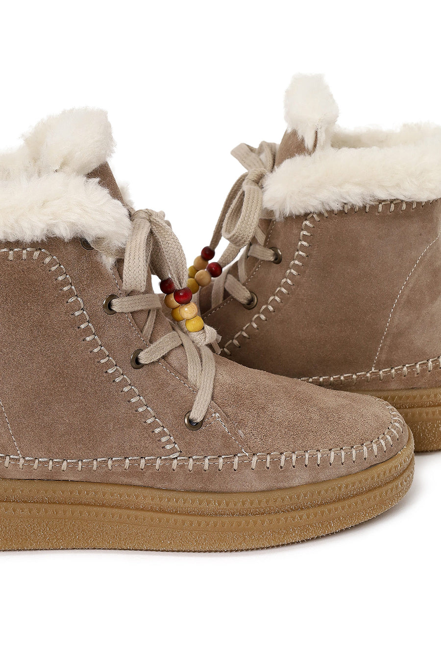 Woman Mink Lace-Up Thick-Soled Suede Teddy Boots
