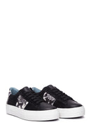 Women's Black Leather Patterned Sneaker | Derimod