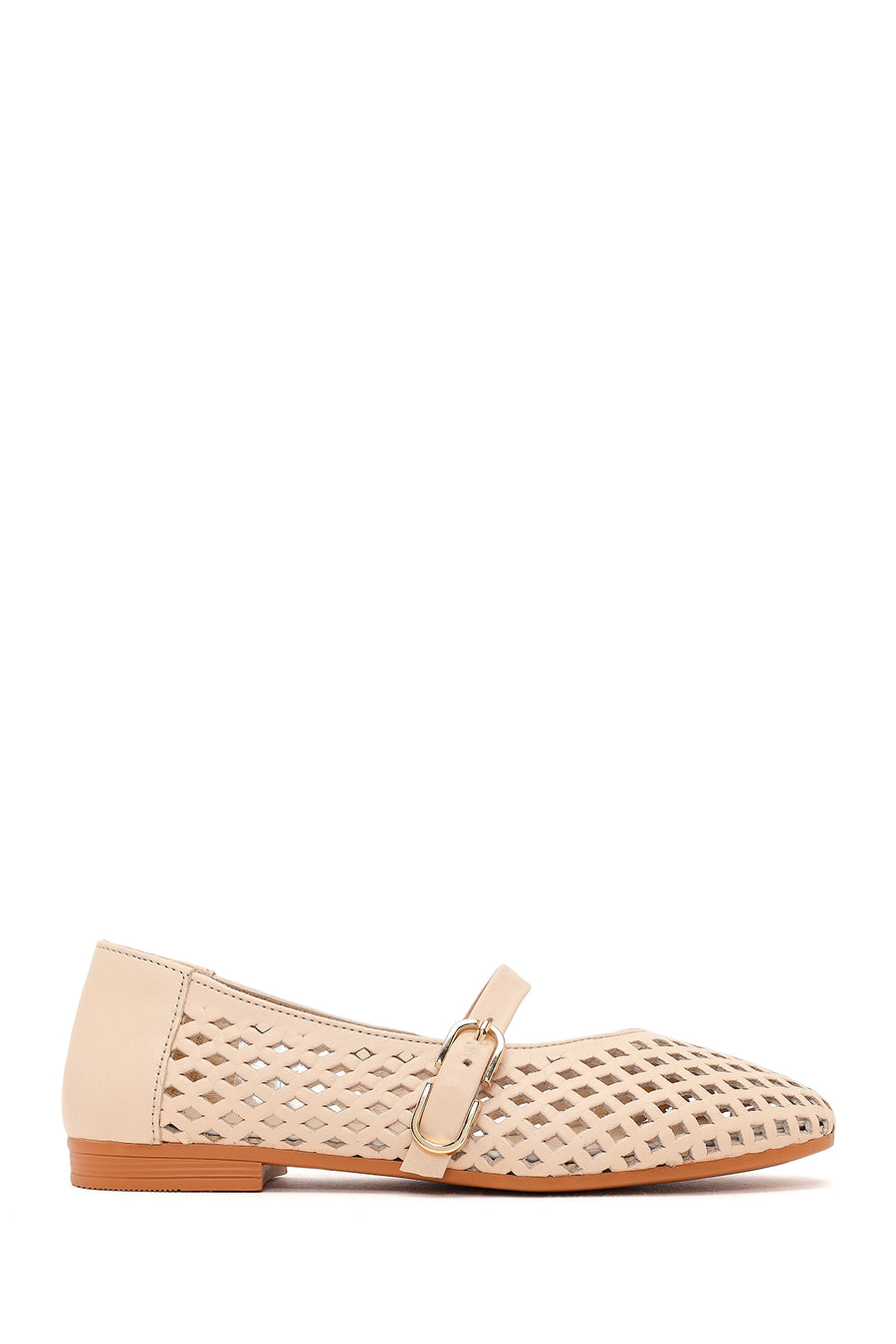 Women's Beige Buckled Leather Ballerinas 26PFD350818 | Derimod