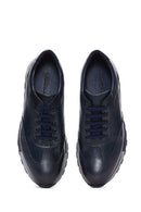 Men's Navy Blue Leather Patterned Sneaker | Derimod