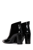 Women's Black Patent Leather Zippered Classic Heeled Boots | Derimod