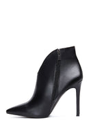 Women's Black Leather Heeled Classic Bootie | Derimod