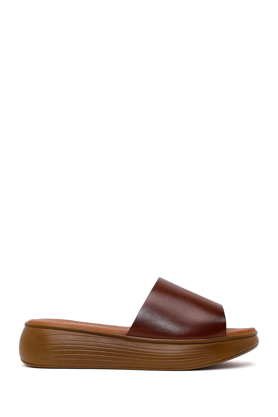 Women's Brown Thick Soled Leather Slippers 26SFD330618 | Derimod