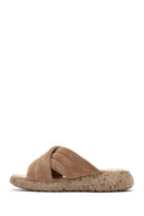 Women's Tan Suede Comfort Slippers | Derimod