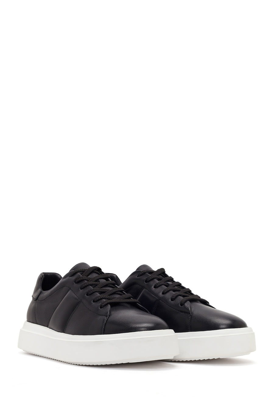 Men's Black Lace-up Thick-Sole Leather Sneaker