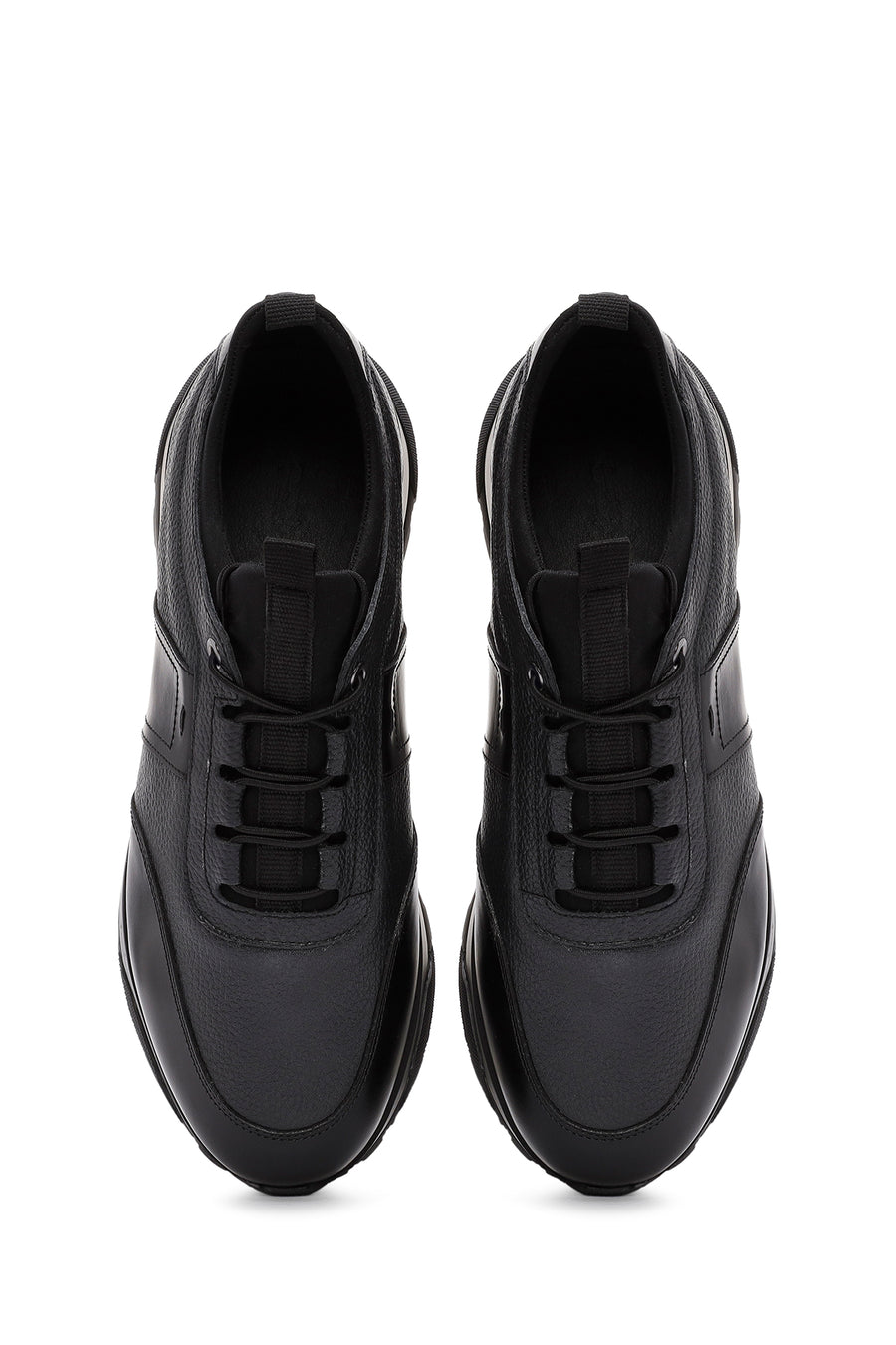 Erkek Siyah Bağcıklı Deri Casual Sneaker