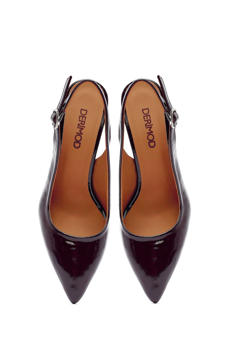Woman Burgundy Open-Back Chunky-Heel Leather Shoes